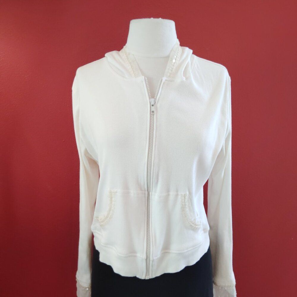 HAVEN BLEU  Zip Hoodie with Pockets  SEQUINS Trimmed XL (see measurements)